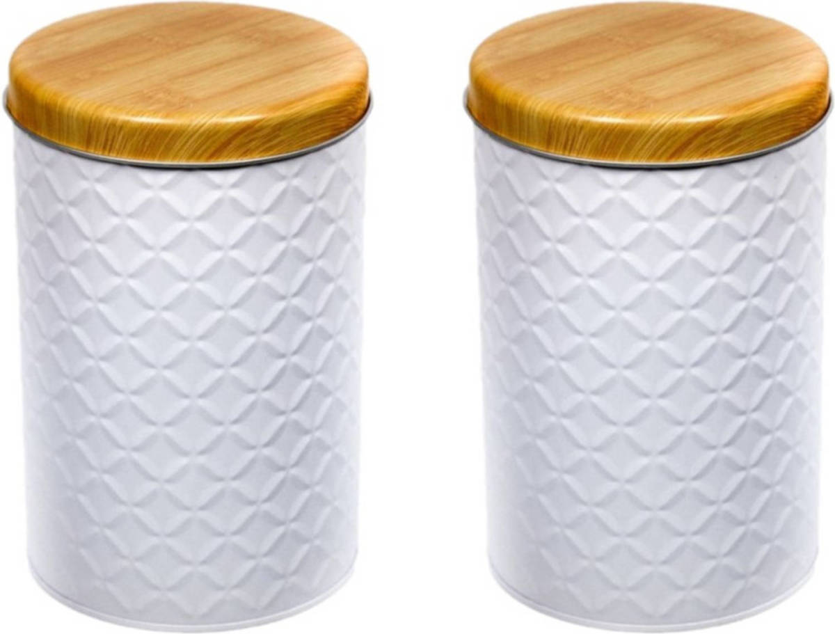 Shoppartners Set Van 2x Stuks Voorraadbussen/bewaarblikken Wit Metaal 11 X 18 Cm - Voorraadblikken