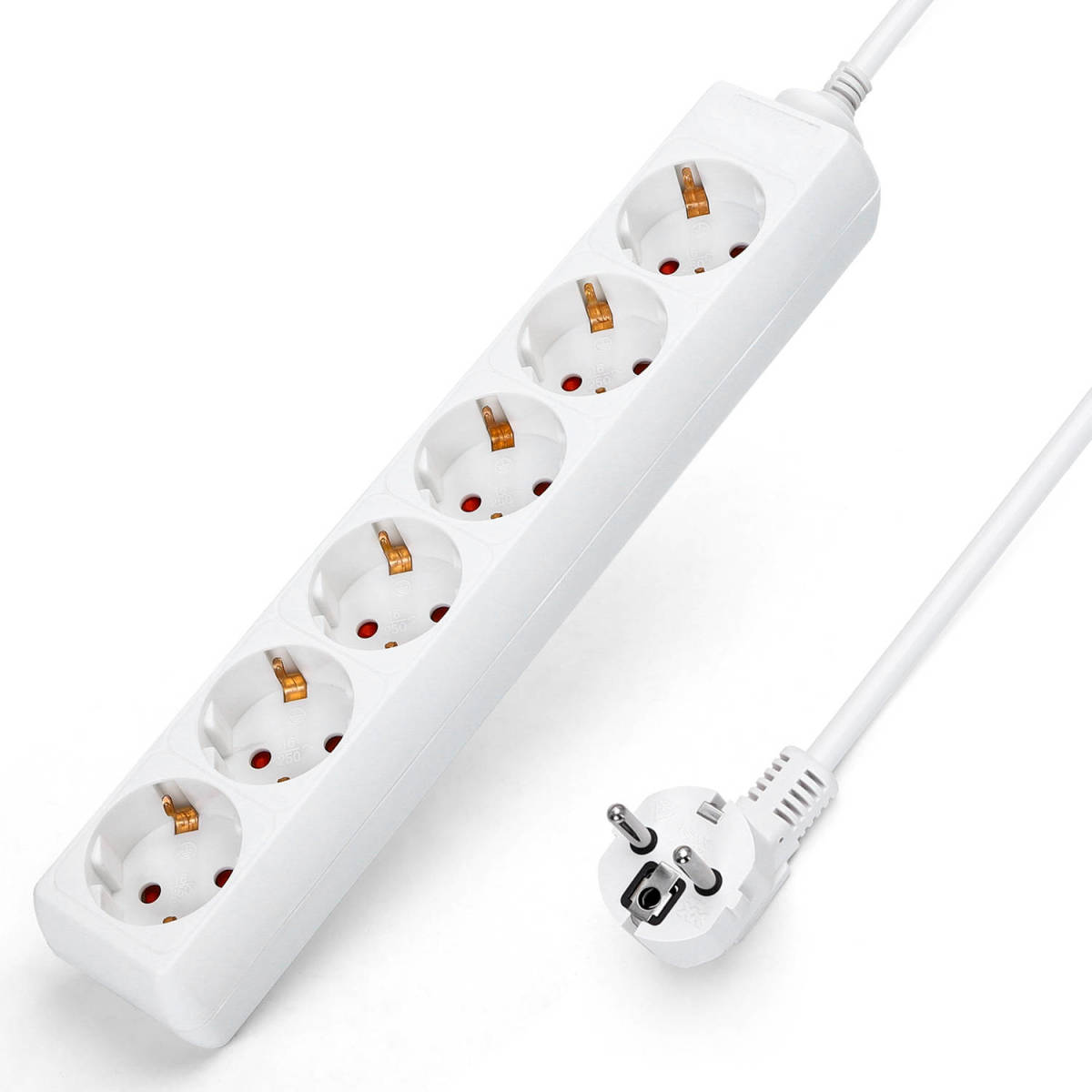 Aigostar 20hjo Stekkerdoos - Met Randaarde - Verlengsnoer - Verlengkabel - 6-voudig - 5 Meter - Wit