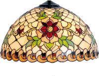 Clayre & Eef Lumilamp Lampenkap Tiffany Ø 30*18 Cm Beige, Rood Glas In Lood Halfrond Roos Glazen Lampenkap Beige Glazen Lampenkap