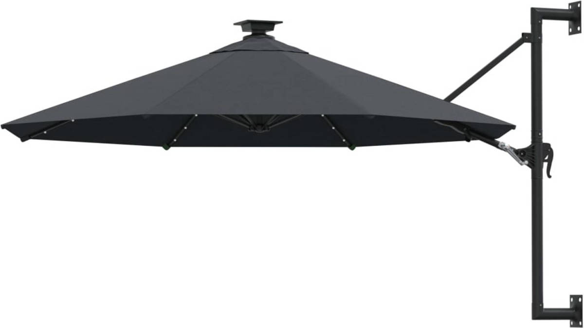 VidaXL Wandparasol Met Led's En Metalen Paal 300 Cm Antracietkleurig