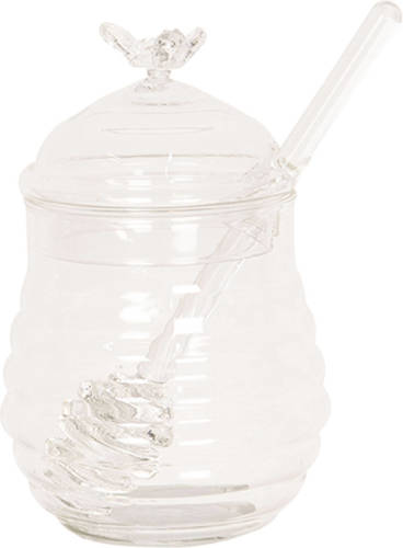 Clayre & Eef Honingpot Met Lepel Ø 8*12 Cm Transparant Glas