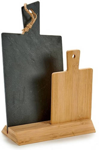 Shoppartners Set Van 2x Stuks Snijplanken/serveerplanken Leisteen En Bamboe 17 X 31 Cm - Snijplanken