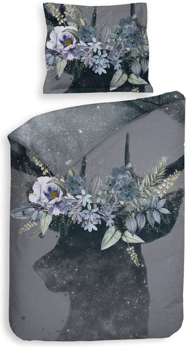 Smulderstextiel nl Heckett & Lane Myrthe Dekbedovertrek - 1-persoons (140x200/220 Cm + 1 Sloop) - Katoen Satijn - Dark Grey