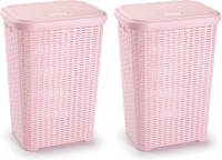 Forte Plastics 2x Stuks Grote Rotan Wasmand Met Deksel Van 60 Liter In Het Lichtroze - Wasmanden