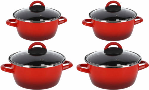 Shoppartners Kookpannen Set Van 4x Stuks Rood 5 Liter En 8 Liter Cuenca - Kookpannen