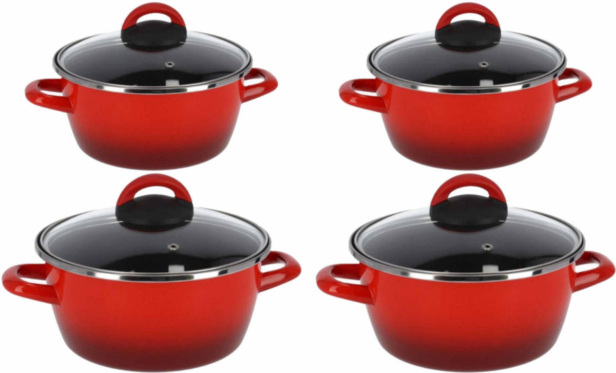 Shoppartners Kookpannen Set Van 4x Stuks Rood 5 Liter En 8 Liter Cuenca - Kookpannen