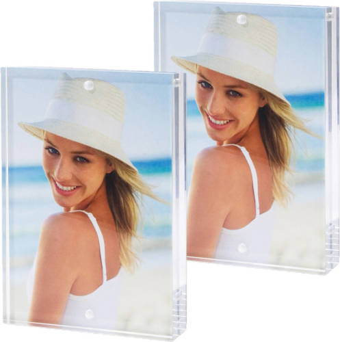 Shoppartners 2x Stuks Acryl Fotolijst Transparant Met Magnetisch Frame Geschikt Voor Een Foto Van 10 X 15 Cm - Fotolijsten