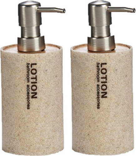 Shoppartners 2x Stuks Zeeppompjes/zeepdispensers Beige Kunststof 350 Ml - Zeeppompjes