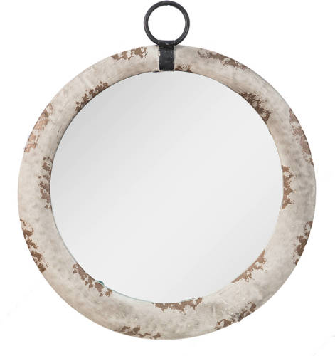 Clayre & Eef Wandspiegel Ø 41*5 Cm Grijs Metaal Glas Rond Grote Spiegel Muur Spiegel Wanddecoratie Grijs Grote Spiegel