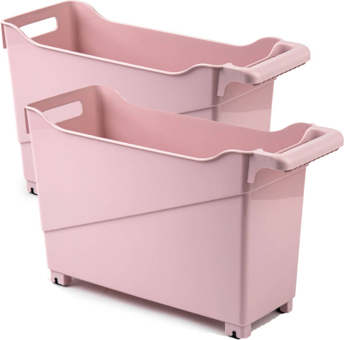 Forte Plastics Set Van 2x Stuks Kunststof Trolleys Pastel Roze Op Wieltjes L45 X B17 X H29 Cm - Opberg Trolley