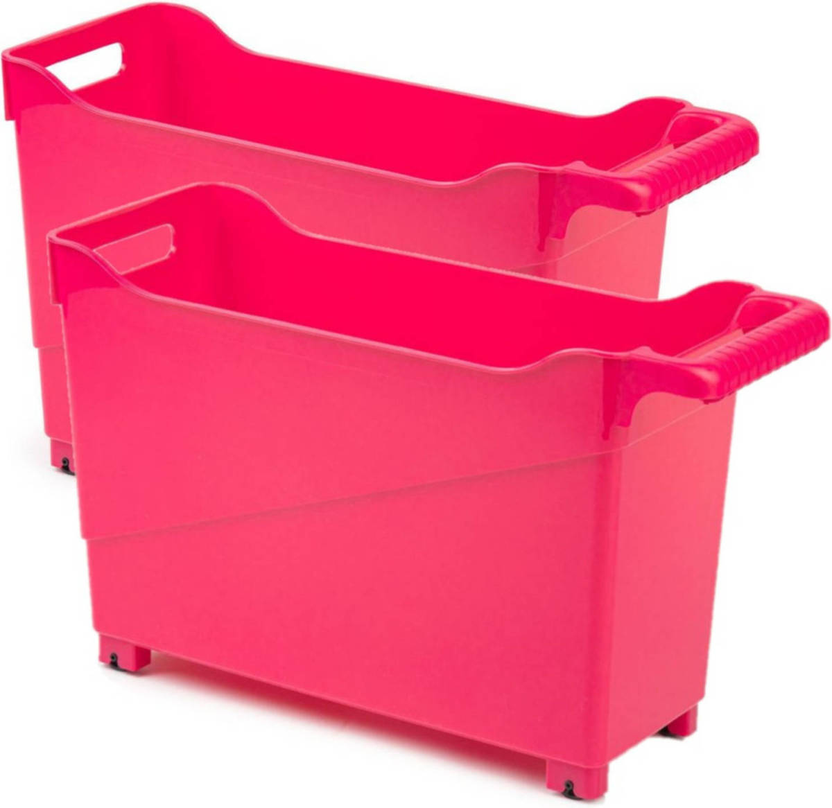 Forte Plastics Set Van 2x Stuks Kunststof Trolleys Fuchsia Roze Op Wieltjes L45 X B17 X H29 Cm - Opberg Trolley