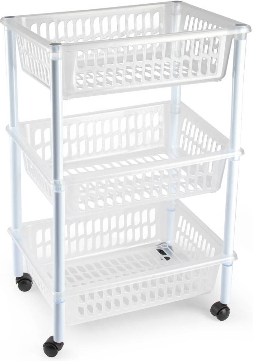 Forte Plastics Opberg Organiser Trolleys/roltafels Met 3 Manden 62 Cm In Het Transparant - Opberg Trolley