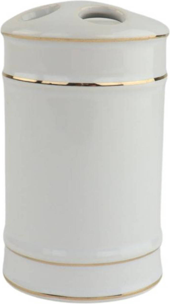 Orange85 Tandenborstelhouder - Organizer - Wit En Goud - 7.5x7.5x12 Cm - Keramiek - Badkamer