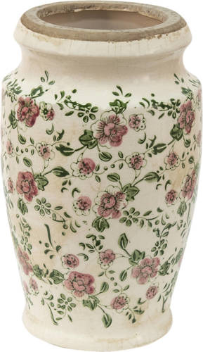 Clayre & Eef Vaas Ø 15*26 Cm Roze Beige Keramiek Bloemen Decoratie Vaas Decoratie Pot Bloempot Binnen Roze Decoratie