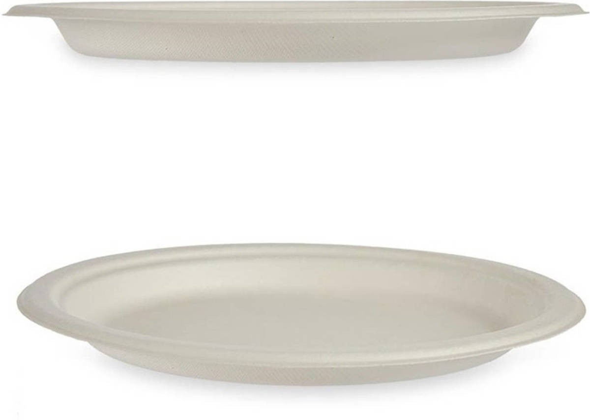 Kinvara 6x Stuks Verjaardag Feest/bbq Wegwerp Platte Bordjes Van Composteerbaar Suikerriet 22.5 Cm - Dinerborden