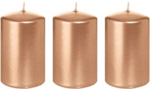 Shoppartners 3x Kaarsen Rosegoud 5 X 8 Cm 18 Branduren Sfeerkaarsen - Stompkaarsen