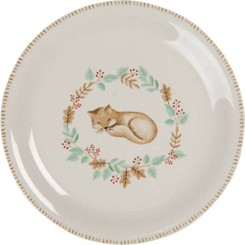 Clayre & Eef Servies Ontbijtbord Fxdp Ø 20 Cm Beige Keramiek Rond Vos