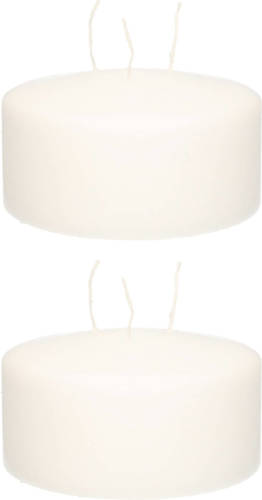 Shoppartners 2x Stuks Witte Multi Lonten Kaars/mammoetkaars 15 X 8 Cm 62 Branduren - Stompkaarsen