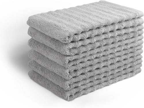 Seashell Wave Gastendoek Set - Grijs - 6 Stuks - 30x50cm - Premium