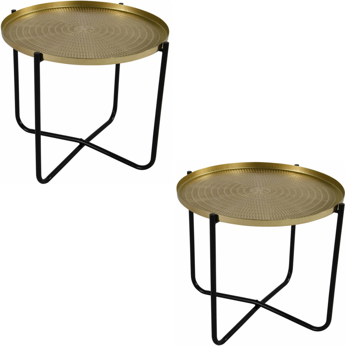 Lesli Living 2x Stuks Gouden Ronde Plantentafels/plantenstandaarden/bijzettafels/oppottafels 35 Cm - Bijzettafels