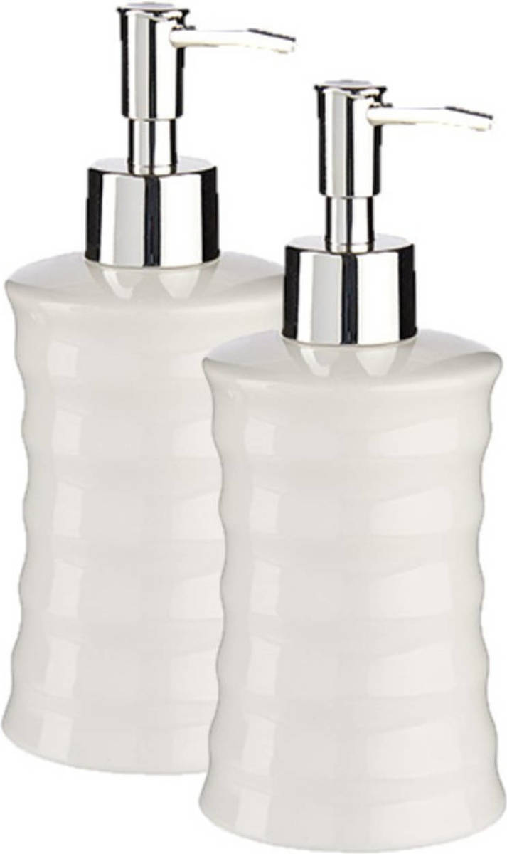 Shoppartners 2x Stuks Zeeppompje/zeepdispenser Parelwit Keramiek 18 Cm - Zeeppompjes