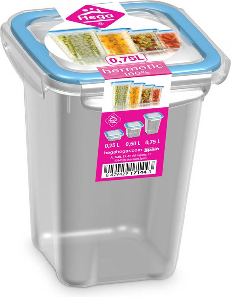 Hega Hogar 1x Voorraad/vershoudbakje 0,75 Liter Transparant/blauw Plastic - Vershoudbakjes
