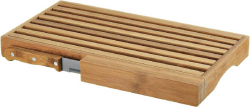 Shoppartners Rechthoekige Bamboe Houten Snij/broodplank Met Kruimelbak En Mes 40 Cm - Snijplanken