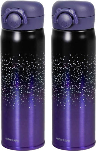 Shoppartners 2x Stuks Thermosfles / Isoleerfles Rvs Voor Onderweg 500 Ml Paars/zwart - Thermosflessen