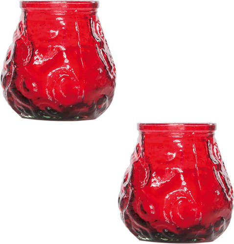 Cosy and Trendy 2x Rode Tafelkaarsen In Glazen Houders 7 Cm Brandduur 17 Uur - Waxinelichtjes