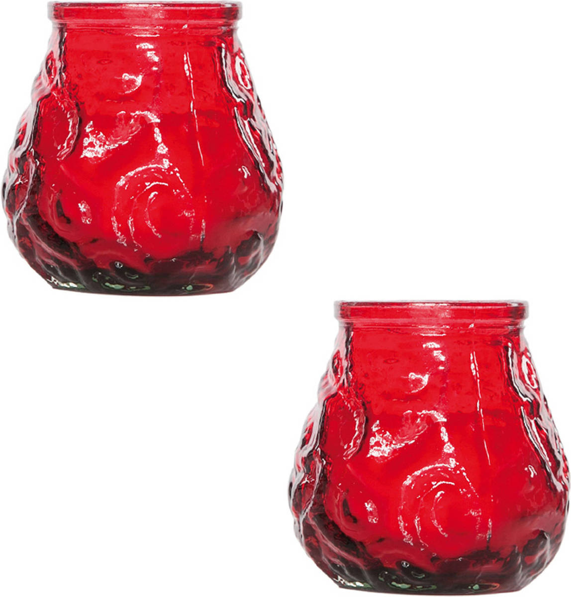 Cosy and Trendy 2x Rode Tafelkaarsen In Glazen Houders 7 Cm Brandduur 17 Uur - Waxinelichtjes