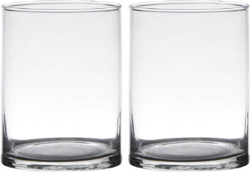 Bellatio Design Set Van 2x Stuks Transparante Home-basics Cylinder Vorm Vaas/vazen Van Glas 15 X 12 Cm - Vazen