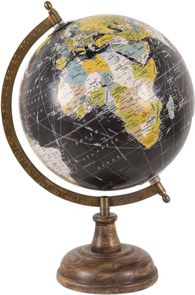 Clayre & Eef Zwarte Wereldbol/globe 22*22*37 Cm 64914