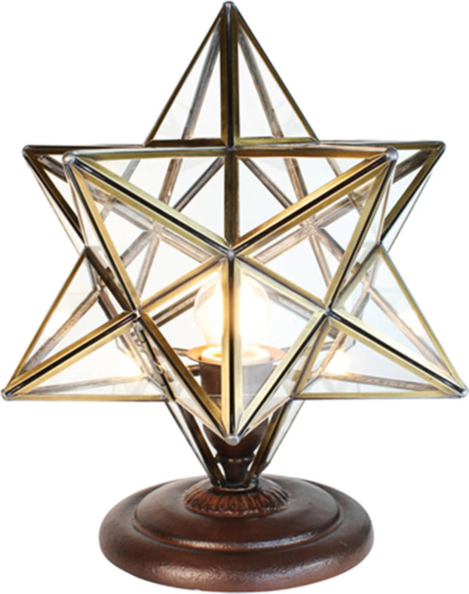 Clayre & Eef Lumilamp Bureaulamp Ster 26*26*36 Cm E27/max 1*60w Transparant Metaal, Glas Tafellamp Transparant Tafellamp