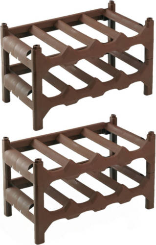 Hega Hogar 2x Stuks Kunststof Wijnfles Rekken / Flessenrekken 41 X 24 X 24 Cm Voor 8 Flessen - Wijnrekken