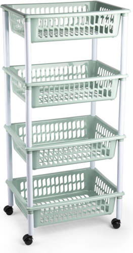 Forte Plastics Opberger/organiser Trolley/roltafel Met 4 Manden 85 Cm Mintgroen - Opberg Trolley