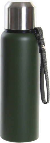 Shoppartners Rvs Thermosfles/isoleerfles Mat Legergroen Met Schroefdop En Zeefje 500 Ml - Thermosflessen