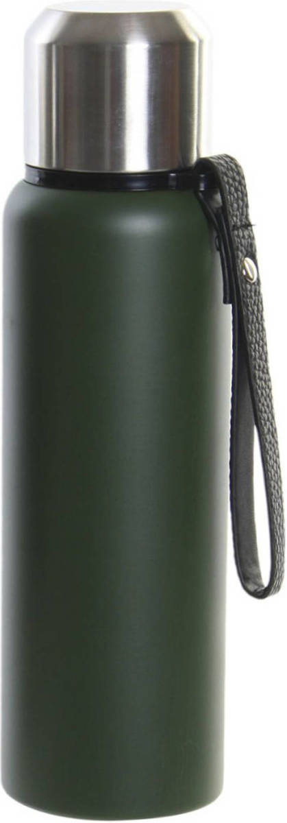 Shoppartners Rvs Thermosfles/isoleerfles Mat Legergroen Met Schroefdop En Zeefje 500 Ml - Thermosflessen