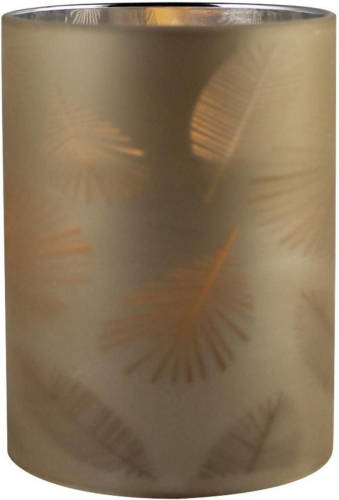Bellatio Decorations 1x Stuks Luxe Led Kaarsen In Goud Bladeren Glas D7 X H10 Cm - Led Kaarsen