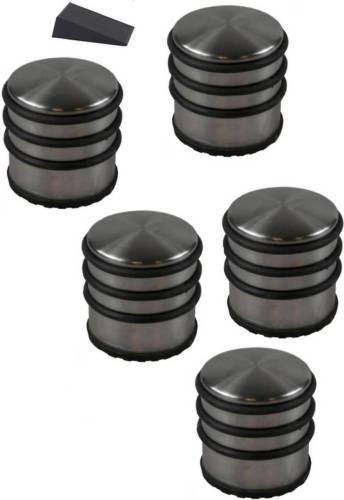 Shoppartners 5x Rvs Deurstopper Rond Inclusief Deurwig - 7 X 7 Cm - 1 Kg - Deurstop