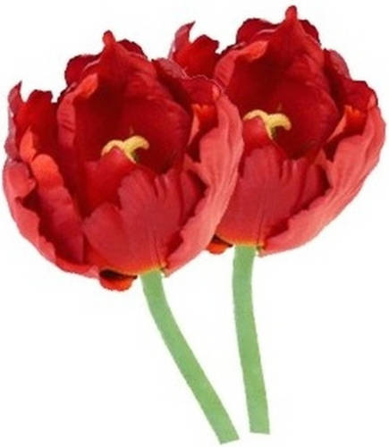 Shoppartners 2x Rode Tulp Deluxe Kunstbloemen 25 Cm - Kunstbloemen