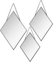 Atmosphera Set Van 3x Spiegels/wandspiegels Ruit Metaal Zwart Met Ketting - Spiegels
