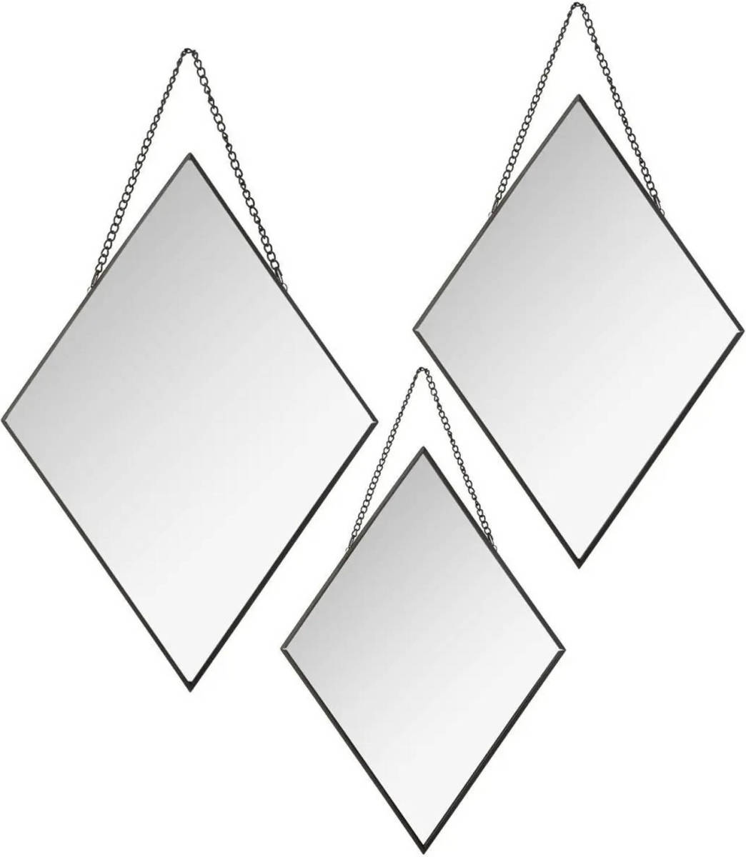Atmosphera Set Van 3x Spiegels/wandspiegels Ruit Metaal Zwart Met Ketting - Spiegels