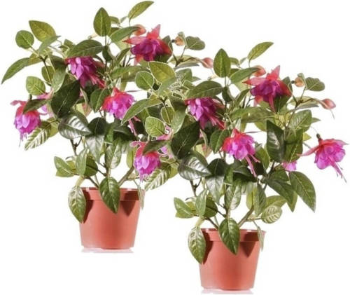 Shoppartners 2x Fuchsia Kunstplanten Donkerroze Bloemen In Pot 30 Cm - Kunstplanten