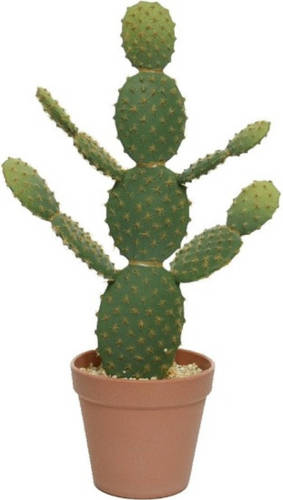 Shoppartners Groene Opuntia/schijfcactus Kunstplant 43 Cm In Bruine Pot - Kunstplanten