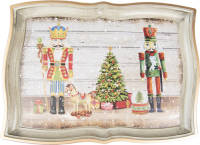 Clayre & Eef Dienblad 43*32 Cm Rood Beige Kunststof Notenkrakers Decoratief Dienblad Rood Decoratief Dienblad