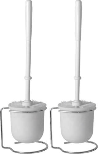 Shoppartners 2x Stuks Wc/toiletborstels Met Houders Wit Van Kunststof - Toiletborstels