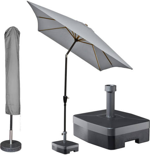 Kopu ® Bilbao Rechthoekige Parasol 150x250 Cm Met Hoes En Voet - Lichtgrijs