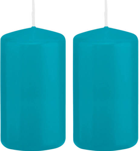 Shoppartners 2x Kaarsen Turquoise Blauw 6 X 12 Cm 40 Branduren Sfeerkaarsen - Stompkaarsen
