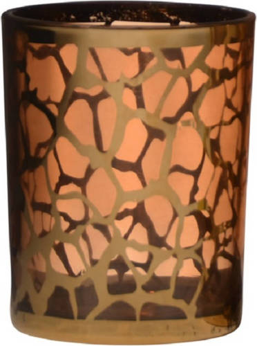 Bellatio Design Theelichthouders/waxinelichthouders Giraffe Print Glas Goud 12.5 X 10 Cm - Waxinelichtjeshouders