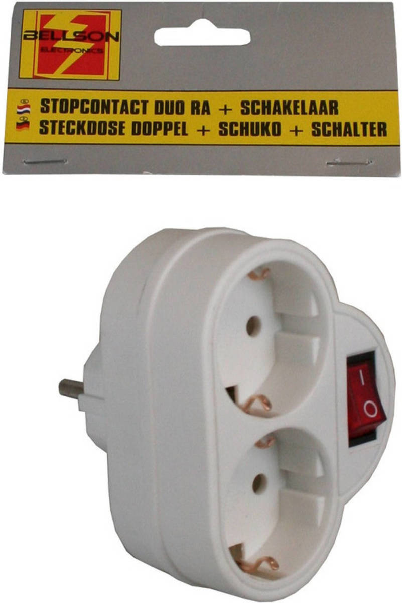 Shoppartners Witte Stopcontact Splitter Dubbel Met Randaarde En Schakelaar - Stekkerblokken